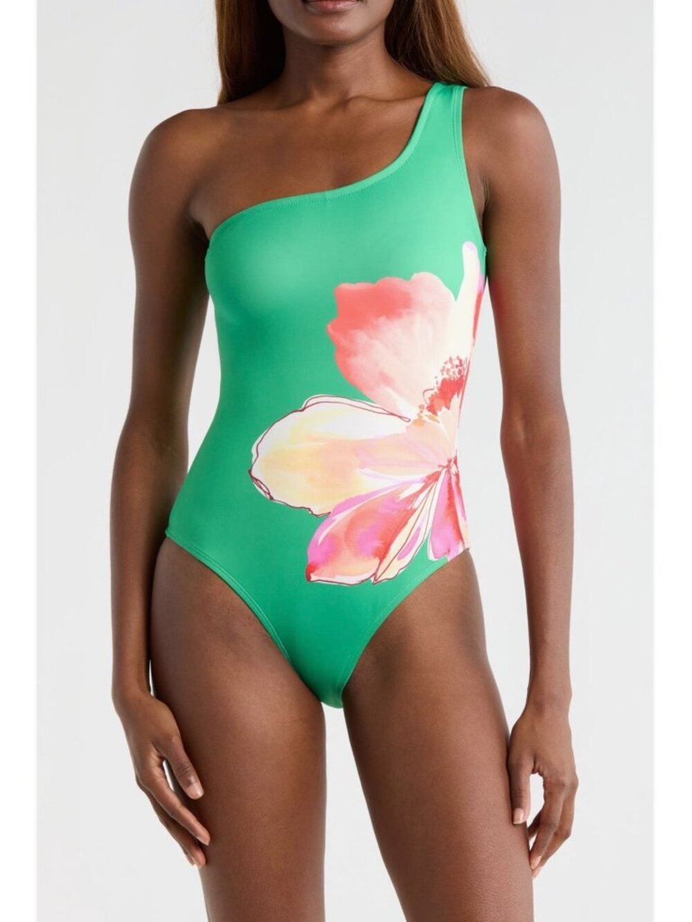 Hutch Placement Print One-Shoulder green One-Piece Swimsuit size S